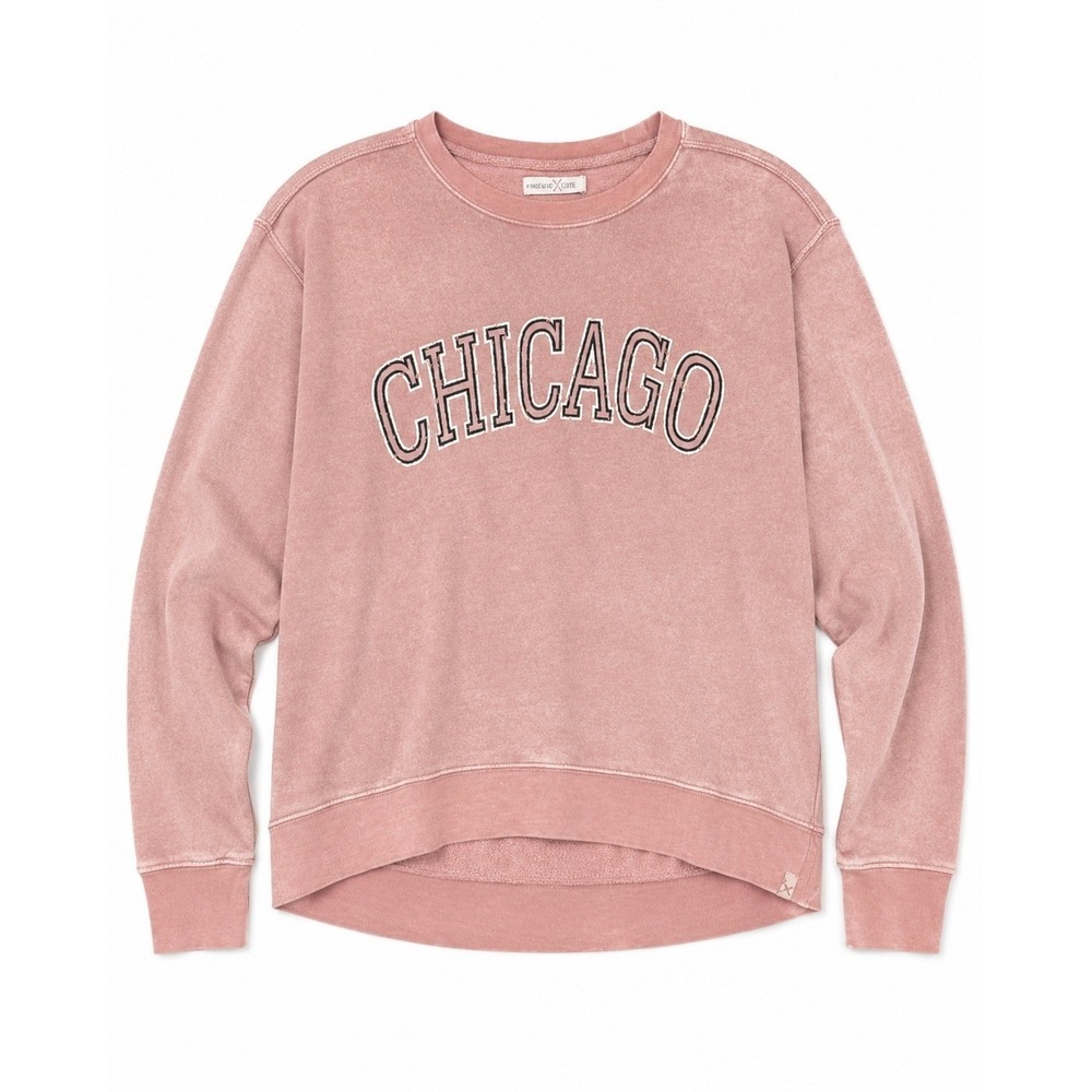 Vineyard x Crew Chicago Sweatshirt Size M graphic Pink Acid Wash Pullover preppy